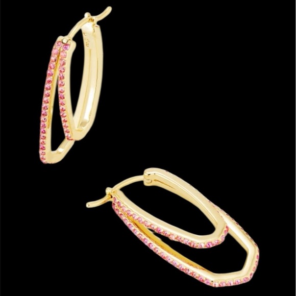 Barbie™ x Kendra Scott Gold Hoop Earrings in Pink Crystal